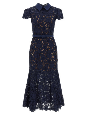 'Navy Guipure Lace Midi' dress