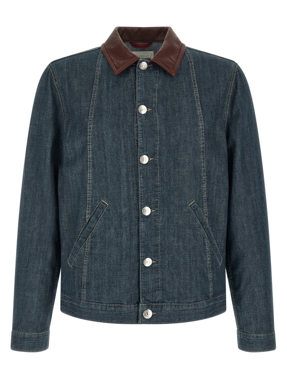 Leather collar denim jacket #1