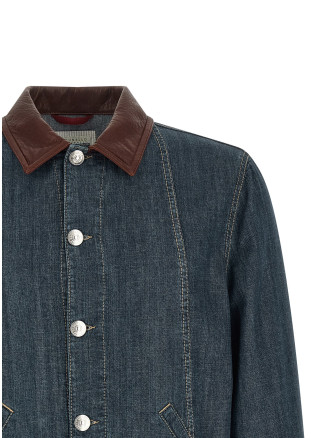 Leather collar denim jacket #