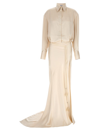 Long satin chemisier dress