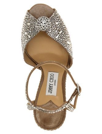 Босоножки на высоком каблуке JIMMY CHOO 'Sacora' (SACORA100PHZNUDECRYSTAL) #
