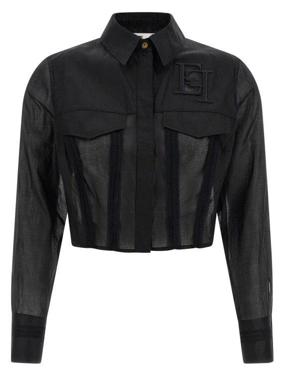 Logo embroidery maxi crop shirt #1