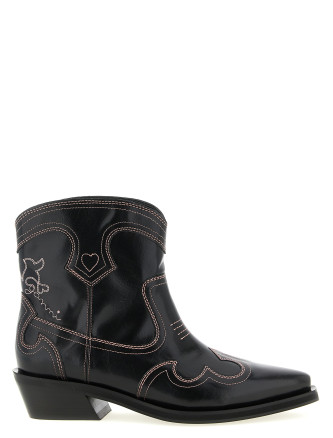 'Low Shaft Embroidered Western' ankle boots