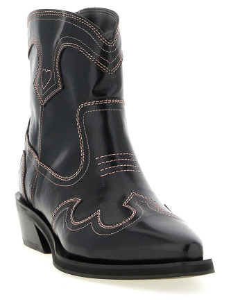 'Low Shaft Embroidered Western' ankle boots #