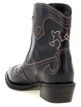 'Low Shaft Embroidered Western' ankle boots #