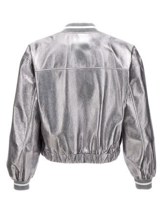 Laminated leather bomber jacket #