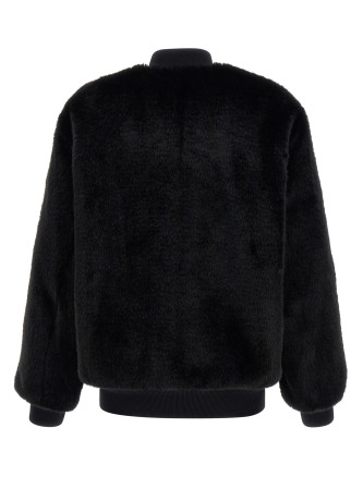 Eco-fur and Re-Nylon reversible bomber jacket #