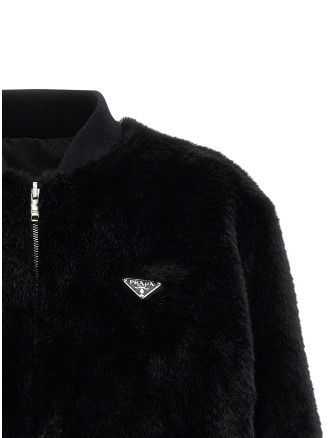 Eco-fur and Re-Nylon reversible bomber jacket #