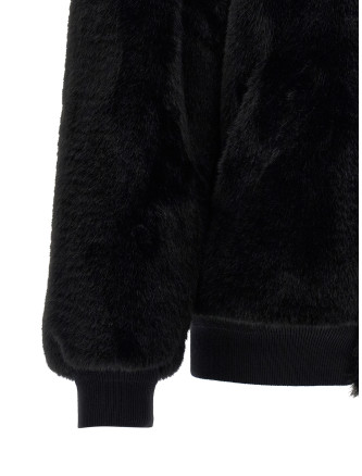 Eco-fur and Re-Nylon reversible bomber jacket #