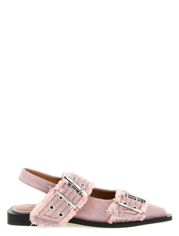 'Feminine Buckle Fringed Denim' slingback #1