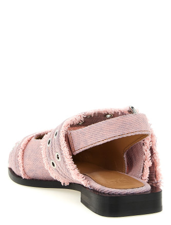 'Feminine Buckle Fringed Denim' slingback #