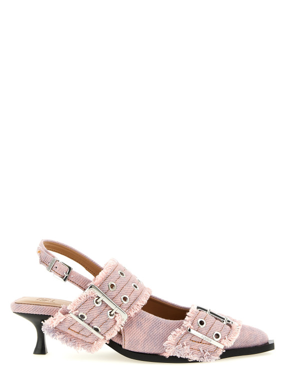 'Feminine Buckle Fringed Denim' slingback #1