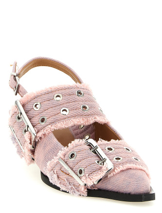 'Feminine Buckle Fringed Denim' slingback #