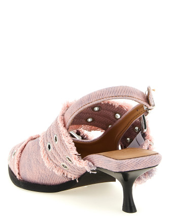 'Feminine Buckle Fringed Denim' slingback #
