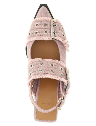 'Feminine Buckle Fringed Denim' slingback #