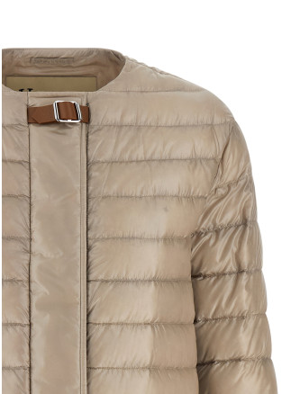 Leather strap down jacket #