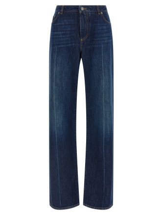 Stretched pleated trompe l'oeil jeans