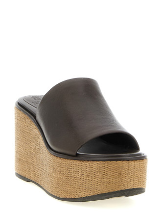Leather and raffia wedges #