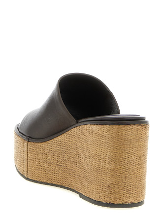 Leather and raffia wedges #