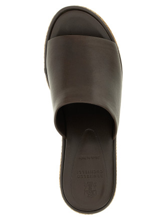 Leather and raffia wedges #