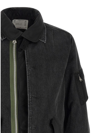 Nylon insert denim jacket #