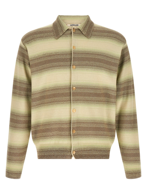 Свитер, кардиган AURALEE Shaded stripes cardigan (A26SC01GBLIMEGRAYSTRIPE) #1
