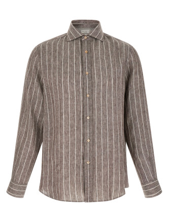 Рубашка, блузка BRUNELLO CUCINELLI Pinstriped canvas shirt
