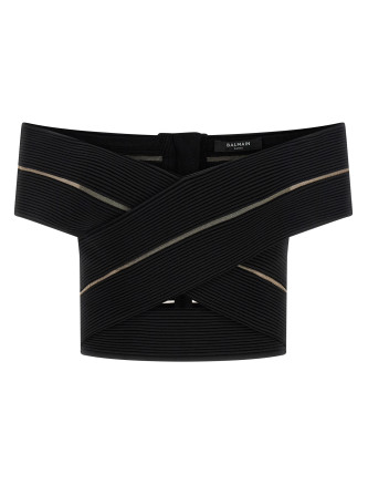 Вечерний топ BALMAIN Off-the-shoulder crop top