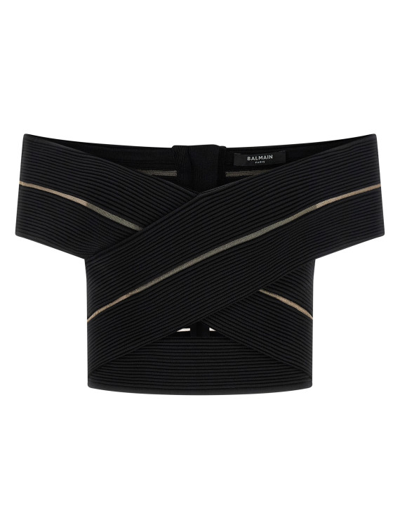 Вечерний топ BALMAIN Off-the-shoulder crop top (GF0AB580KJ750PA) #1