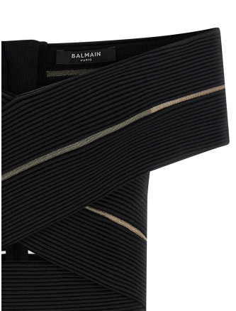 Вечерний топ BALMAIN Off-the-shoulder crop top (GF0AB580KJ750PA) #