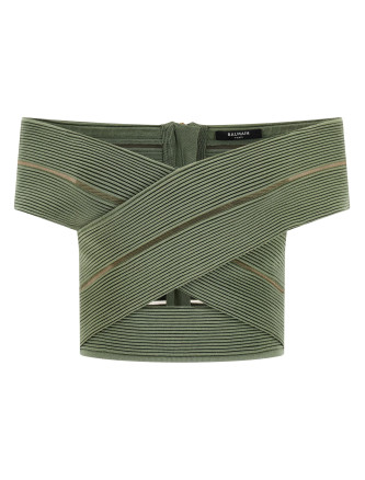 Вечерний топ BALMAIN Off-the-shoulder crop top