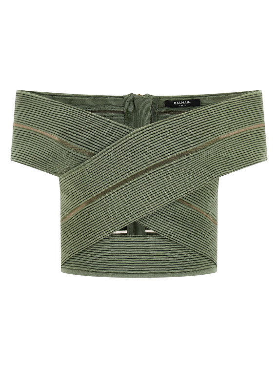 Вечерний топ BALMAIN Off-the-shoulder crop top (GF0AB580KJ757EU) #1