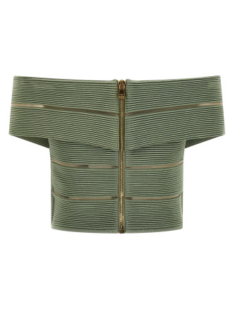 Вечерний топ BALMAIN Off-the-shoulder crop top (GF0AB580KJ757EU) #