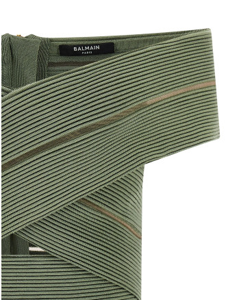 Вечерний топ BALMAIN Off-the-shoulder crop top (GF0AB580KJ757EU) #