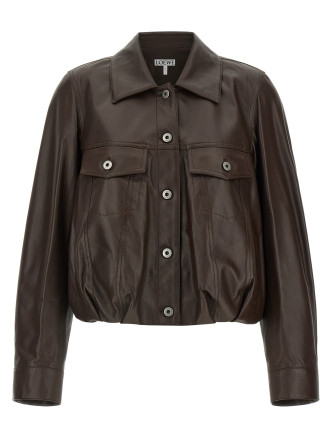 Кожаная куртка LOEWE Balloon cropped jacket