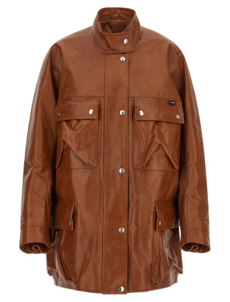 Кожаная куртка PRADA Antiqued leather caban