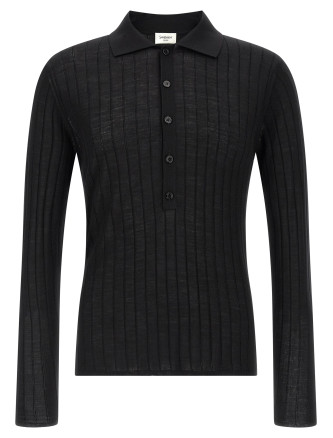 Поло SAINT LAURENT Pointelle wool polo shirt