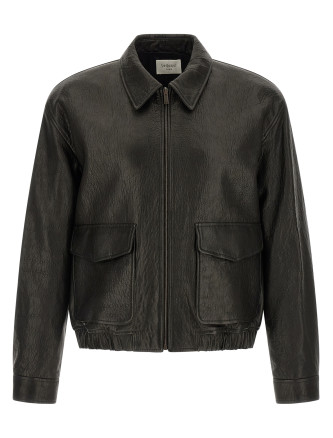 Hammered leather bomber jacket