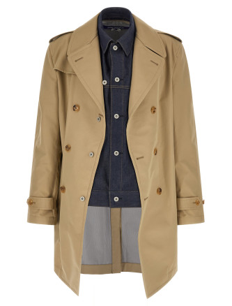 Пальто, тренч JUNYA WATANABE Denim insert trench coat (WQC0021) #