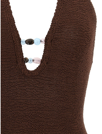 Пляжная одежда HUNZA G 'Adriana' (ADRIANABEADEDSWIMMETALLICCHOCOLATE) #
