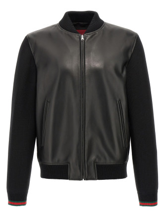 Кожаная куртка GUCCI Bimaterial bomber jacket