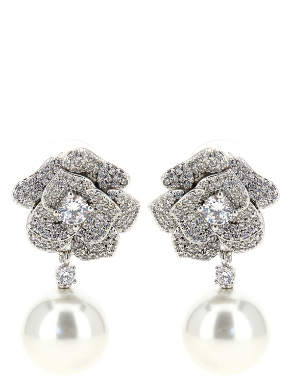 Серьги SELF PORTRAIT 'Mini Crystal Flower Pearl' (PF26612ESLSILVER) #1