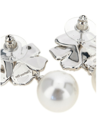 Серьги SELF PORTRAIT 'Mini Crystal Flower Pearl' (PF26612ESLSILVER) #