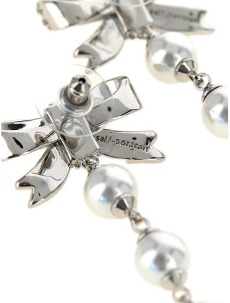 Серьги SELF PORTRAIT 'Crystal Bow Pearl Droplet' (PF26601ESLSILVER) #