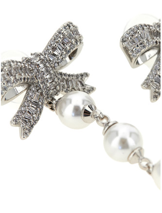 Серьги SELF PORTRAIT 'Crystal Bow Pearl Droplet' (PF26601ESLSILVER) #