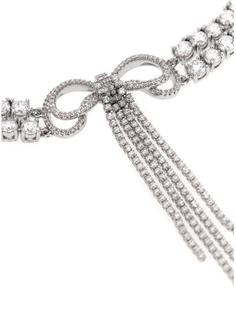 Ожерелье SELF PORTRAIT 'Double Crystal Bow' (PF26606NSLSILVER) #