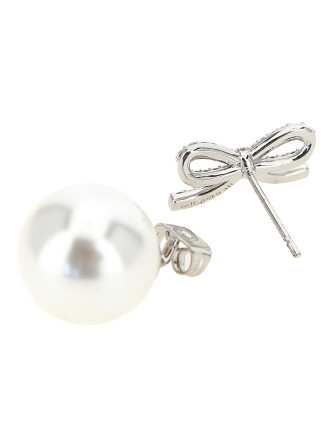 Серьги SELF PORTRAIT 'Crystal Bow Pearl Back' (PF26604ESLSILVER) #