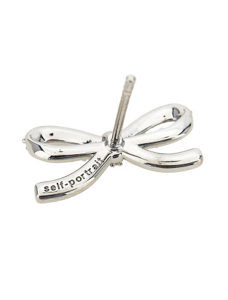 Серьги SELF PORTRAIT 'Crystal Bow Pearl Back' (PF26604ESLSILVER) #