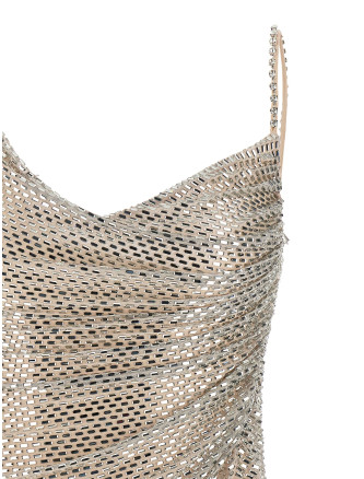 Мини SELF PORTRAIT 'Champagne Rhinestone Draped Mini' (PF26041SCHCHAMPAGNE) #
