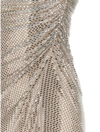 Мини SELF PORTRAIT 'Champagne Rhinestone Draped Mini' (PF26041SCHCHAMPAGNE) #